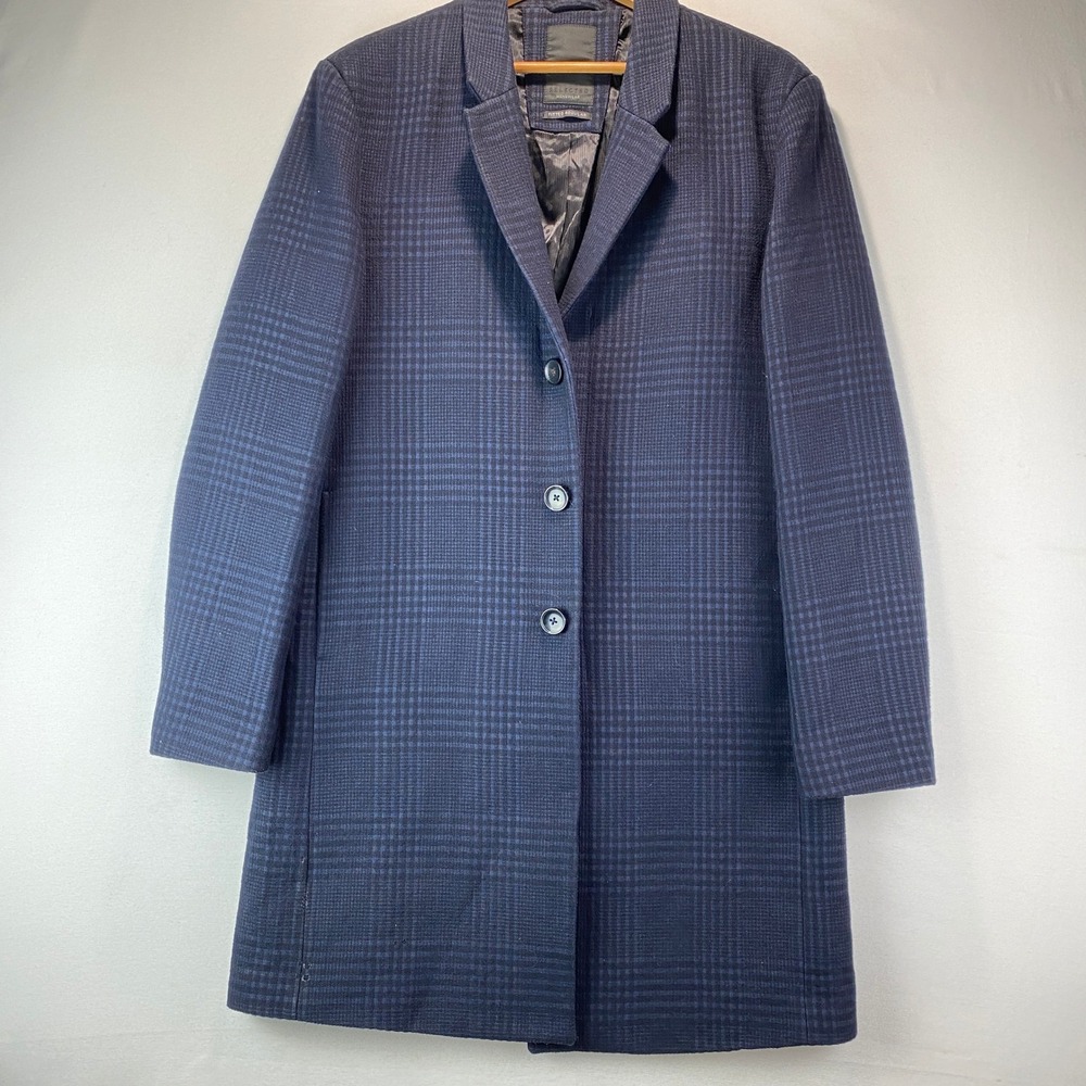 Selected Homme Zorn Wool Jacket FR Mens 180/100A Navy Blue Plaid Thick Overcoat